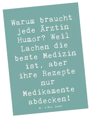 Produktbild von Mr. & Mrs. Panda Postkarte Humorvolle Ärztin - Meeresbrise - Geschenk, Grußkarte, einzelkarte, Ansichtskarte, Beruf, Berufspassion, Therapie, Ansichtskarten, Postkarten