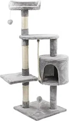 Produktbild von Katzenbaum / Kratzbaum – Katzenmöbel \ Katzenspielturm, Aktivitätszentrum, stabil und robust, Kratzbaum mit Hängematte und schönem Katzenhaus,