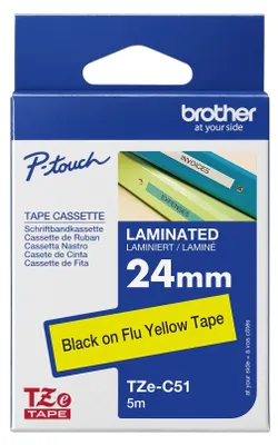 Produktbild von Brother Gloss Laminated Labelling Tape - 24mm, Black/Yellow, TZ, 8 m, 2,4 cm