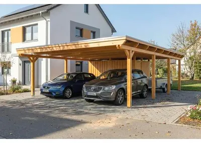 Produktbild von Doppelcarport SKAN HOLZ Emsland inkl. Abstellraum, Pfostenanker 609 x 846 cm eiche hell
