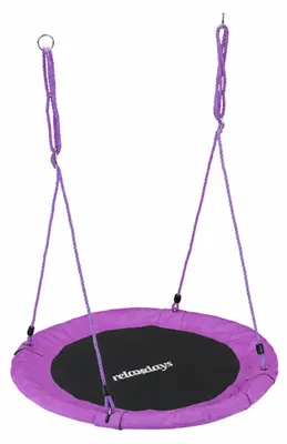 Productafbeelding van Relaxdays Hangschommel, rond, voor kinderen en volwassenen, verstelbaar, diameter 90 cm, tuinschommel, maximaal belastbaar tot 100 kg, paars, AI-gegenereerde afbeelding