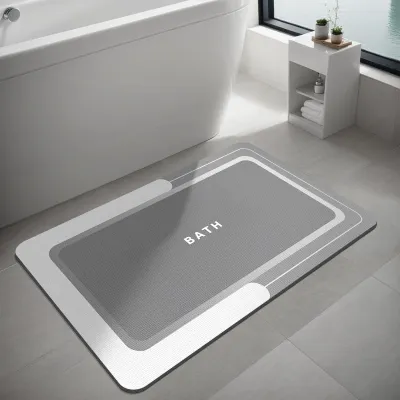 Image de Tapis de bain, tapis de salle de bain, tapis, caoutchouc, antidérapant, séchage rapide, fin, tapis de salle de bain pour le sol et la baignoire avec une couche ultra-absorbante (gris, 40 x 60 cm)