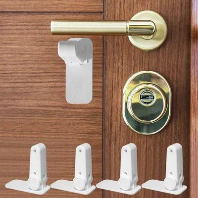 Immagine prodotto di Serrature di sicurezza per bambini, confezione da 4, sistema di sicurezza autoadesivo per porte e finestre, maniglia di sicurezza per maniglie delle porte, bianco