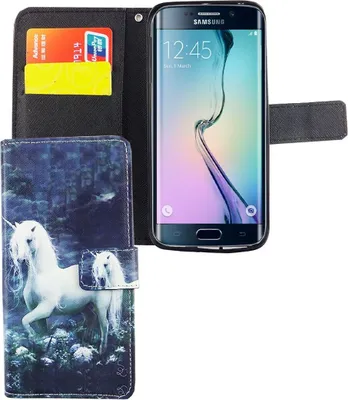 Produktbild von Handyhülle Tasche für Handy Samsung Galaxy S6 Edge Einhorn Weiß