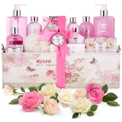 Produktbild von BRUBAKER Cosmetics Bade- und Dusch Set Rosen Duft - 15-teiliges Beauty Geschenkset in Vintage Geschenkbox