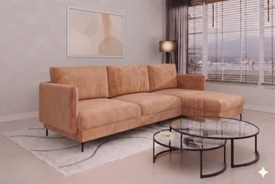 Produktbild von Ecksofa Designersofa HELMER Stoff Vibe Terraccota Ottomane Rechts