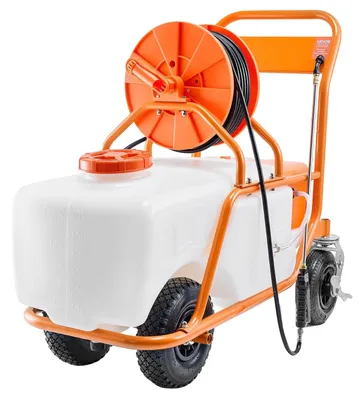 Produktbild von VEVOR Rasen Sprayer mit Rädern, einstellbarer Druck 0-90 PSI, Sprayer mit 60L Tank, mit 8 Düsen, 2 Stangen, weit öffnender Deckel für Garten, Unkrautbekämpfung, Sprühen