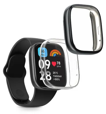 Produktbild von kwmobile 2x Silikon Hülle für Xiaomi Redmi Watch 3 Active Schutzhülle - Fullbody Display Cover Set aus Silikon - Transparent Schwarz