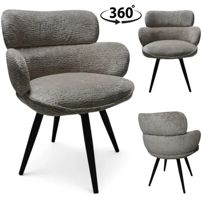 Produktbild von Drehsessel Beige Schwarz – Polstersessel Esszimmer Wohnzimmer – Armlehnenstuhl Stoff – 360° Drehbar – Metallbeine