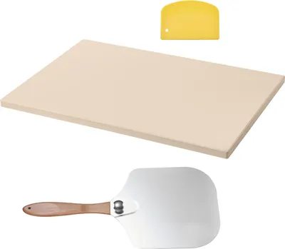 Obrázek produktu pro SucceBuy kámen na pečení pizzy 508 x 355 mm, obdélníkový kordieritový kámen, velká pečicí deska se škrabkou a lopatkou, tloušťka 1,5 cm, žáruvzdorný, ideální pro pečení chleba a pizzy v troubě