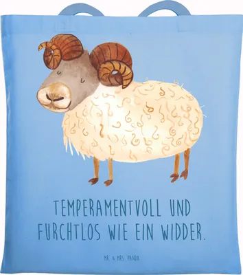 Produktbild von Mr. & Mrs. Panda Tote Bag Sternzeichen Widder - Sky Blue - Geschenk, Schultasche, Geburtstag März, April, Bock, Shopping Tasche, Uni, Schafbock, Laptoptasche
