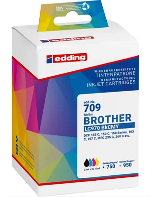 Produktbild von Edding EDD-709, Schwarz, Cyan, Magenta, Gelb, 23 ml, 12 ml, 4 Stück(e), 750 Seiten, Einzelpackung