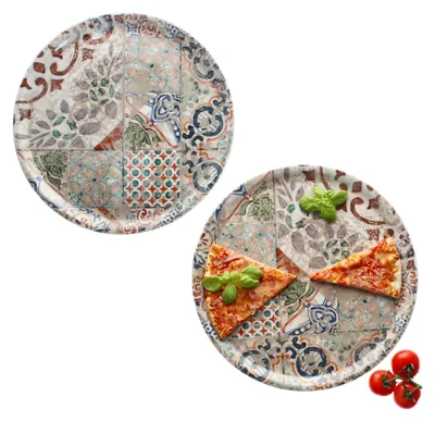 Produktbild von 2x Pizzateller Alcazar Ø33cm 2 Personen XL-Teller Fliesenoptik Platte mediterran