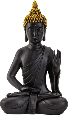 Produktbild von Moderne Skulptur Dekofigur Buddha aus Kunststein schwarz/gold Höhe 31 cm Breite 19 cm