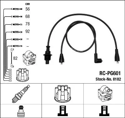 Produktbild von NGK 8182 Zündkabelsatz Zündleitungssatz passend für PEUGEOT 205 II (20A/C) 205 I (741A/C) 309 II (3C, 3A) 405 I (15B) 309 I (10C, 10A)