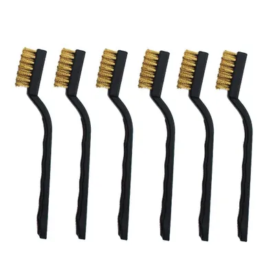 Produktbild von Mini-Drahtbürsten-Set aus Messing, 6-teilig, zur Reinigung von Schweißschlacke und Rost