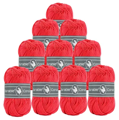 10 x 50g Strick- u. Häkelgarn Durable Coral Uni Baumwollgarn Sommergarn 316 erdbeerrot