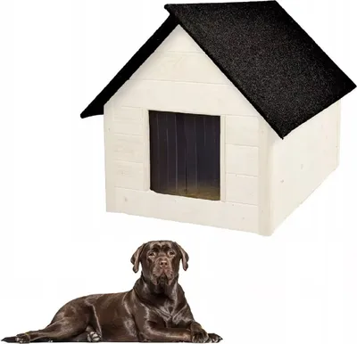 Produktbild von QLS Hundehütte aus Holz 101x69 cm Isoliert Weiß Winterfest Outdoor 10987