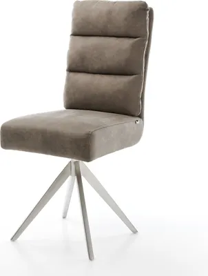 Produktbild von DELIFE Esszimmerstuhl Pela-Flex Mikrofaser Taupe Vintage Kreuzgestell kantig Edelstahl Taschenfederkern