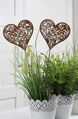 Produktbild von 2er Set Gartenstecker Herz Rost Deko Design Ornament Rostherz 32 cm Gross Beetstecker Edelrost Dekoherz