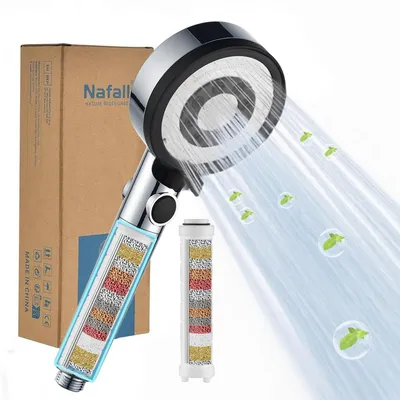 Produktbild von Duschkopf mit Filter, Hochdruck Handbrause, Wassersparend, 5 Strahlarten, Chrom Schwarz