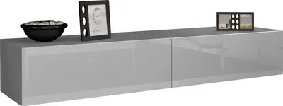 Produktbild von Furniture24 Tv Schrank Vigo 180 cm Länge, Hängeschrank, Wandschrank, Fernsehentisch mit 2 Klapptüren, Lowboard, Grifflose Öffnen, "Push to open"Grau / Weiß Hochglanz