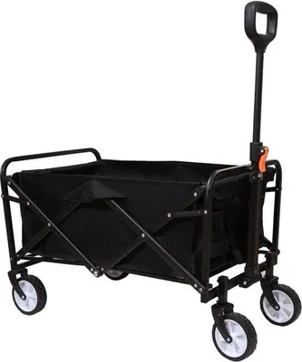Produktbild von Famanu Bollerwagen Faltbar mit Universellen Rädern - Transportwagen mit Abnehmbarer Aufbewahrungstasche - Verstellbarer Picknickwagen - Schwarz