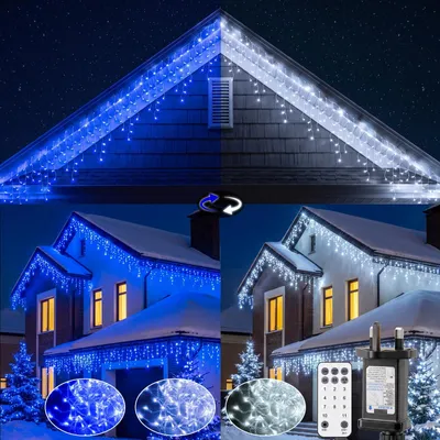Eiszapfen-Lichterkette 280 LED, 10 m, Blau/Kaltweiß, Timer
