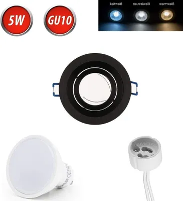 Produktbild von Einbaustrahler GU10 Einbaurahmen 35° Schwenkbar Ø85mm Bohrloch Aluminium inkl. GU10 5W Warmweiß 350 Lumen LED Leuchtmittel Schwarz Rund