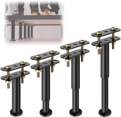 Produktbild von Set mit 4 verstellbaren Bettbeinen, höhenverstellbar von 18 bis 32 cm, stabile Metallstützbeine, verstellbarer Möbelersatz