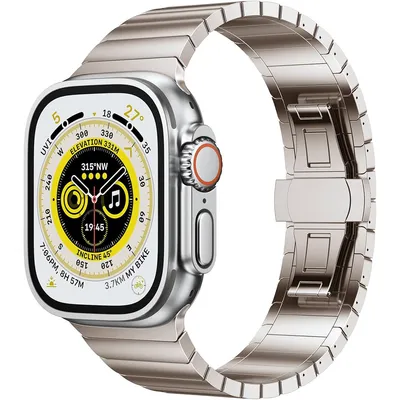 Produktbild von FFO2World Luxus-Edelstahlarmband mit Faltschließe – passend für Apple Watch 42/44/45/46/49 mm, Serie 1–11 & SE 1–3 – Titan