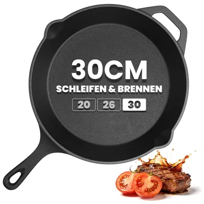 Produktbild von HOMELUX Gusseisenpfanne 30cm Pfanne Gusseisen Induktion Antihaft Eingebrannte Gusspfanne, Eisenpfanne Cast Iron Pan, Skillet Grillpfanne Steakpfanne