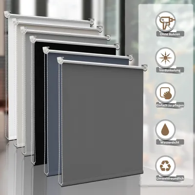Produktbild von Verdunklungsrollo 90 x 150 cm Thermorollo Fensterrollo Dunkelgrau Klemmfix Rollo ohne Bohren