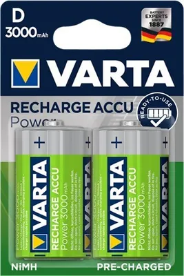 Produktbild von Varta Rechargeable Power Accu D, 3000 mAh, Nickel–Metal Hydride (NiMH), 1,2 V, 73 g, D/MONO/HR20