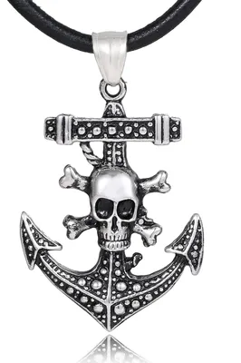 Produktbild von DonDon Herren Lederkette Leder Halskette 50 cm mit Edelstahl Anhänger Anker Skull Totenkopf