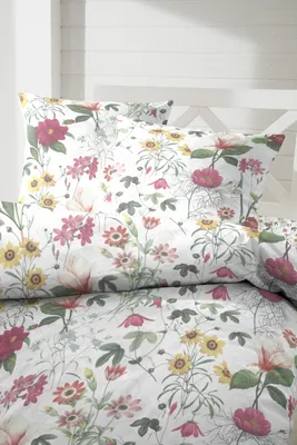 Produktbild von Primera Mako-Satin Bettwäsche 135x200 Blumen Magnolien weiß grün pink 243220-21