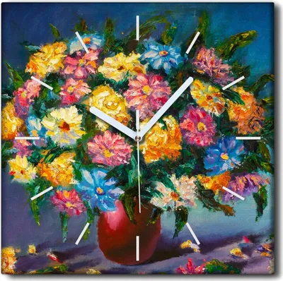 Produktbild von Coloray Uhr auf Leinwand 30x30 cm Wand Uhr Dekoration Wohnzimmer Segeltuch weiße Zeiger -Blumen Kunstkunst