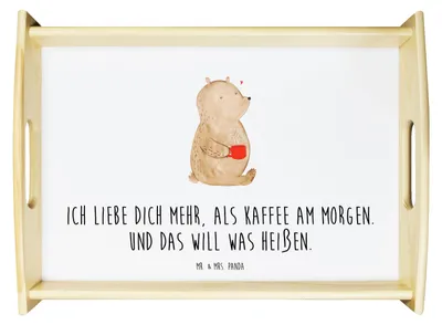 Produktbild von Mr. & Mrs. Panda Tablett Bär Morgenkaffee - Weiß - Geschenk, für Frauen, Freundin, Valentinstag, Hochzeitstag, Frühstückstablett, serviertablett holz, Freund, Jahrestag
