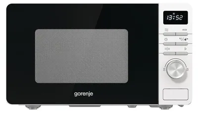 Obrázok produktu pre Gorenje MO20A3W, Na pracovnú dosku, Sólo mikrovlnná rúra, 20 L, 800 W, Vstavaný displej, Tlačidlá, Otočné
