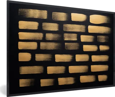 Produktbild von MuchoWow® MuchoWow® Gerahmtes Poster Goldene Streifen auf schwarzem Hintergrund 30x20 cm - Poster mit zchwarzem Bilderrahmen - Kunstdruck - Bild-Poster