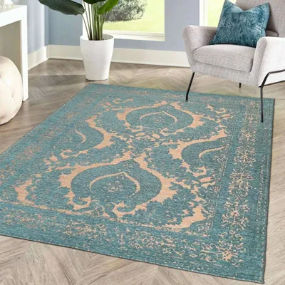 Produktbild von Teppich Wohnzimmer | orientalisch | petrol gold Größe - 160 x 230 cm