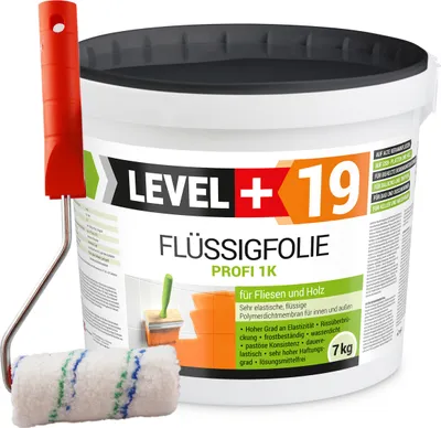 Zdjęcie produktu dla Folia w płynie zewnętrzna na drewno na płytki Level+ FLÜSSIGFOLIE PROFI 1K L+19 7 kg + Wałek Malarski 10cm