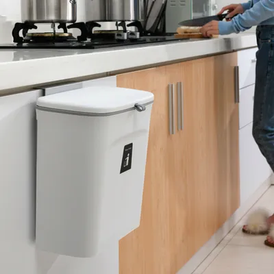 Image de Poubelle suspendue cuisine Poubelle à papier 9 litres murale lavabo poubelle panier blanc
