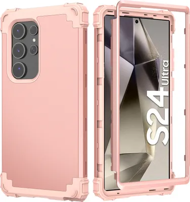 Produktbild von Galaxy S24 Ultra Hülle, 3 in 1 Hybrid PC TPU Stossfest Robust Schutzhülle für Samsung Galaxy S24 Ultra Roségold