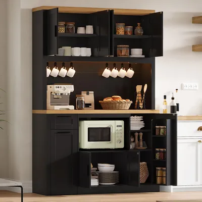 Immagine prodotto di Mobile da cucina 120x40x182, con illuminazione a LED, prese di corrente, cassetti a 3 livelli, ripiani regolabili e vetrina
