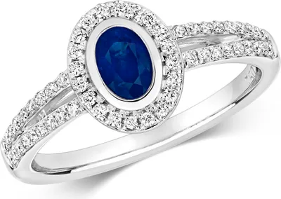Produktbild von Eleganter 18 Karat (750) Weißgold Cluster Damen - Diamant Ring Brillant-Schliff 0.28 Karat HI - SI mit Saphir, 51 (16.2); TRS2380RSL