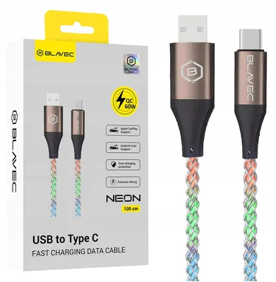 Immagine prodotto di Cavo USB Blavec veloce, USB Type-C, multicolore, luminoso RGB, Neon, PD 60W, 1 m