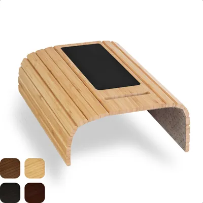 Productafbeelding van Tuko bijzettafel met armleuning, flexibel, bamboe, met telefoonhouder - naturel