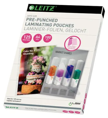 Image de Leitz 33878 Pochette plastique 125 microns pour A4 avec perforation 100 pièces