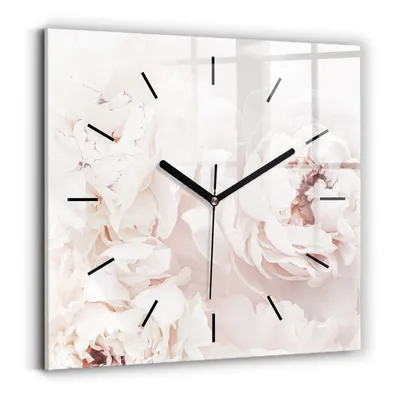 Produktbild von Wallfluent Wanduhr – Stilles Quarzuhrwerk - Uhr Dekoration Wohnzimmer Schlafzimmer Küche - Zifferblatt mit Striche - schwarze Zeiger - 30x30 cm - Pfingstrosenblüten